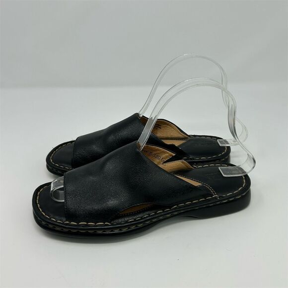 Born Women's Black Leather Wedge Slide Sandals Size 6 Open Toe Comfort Casual - Picture 7 of 14